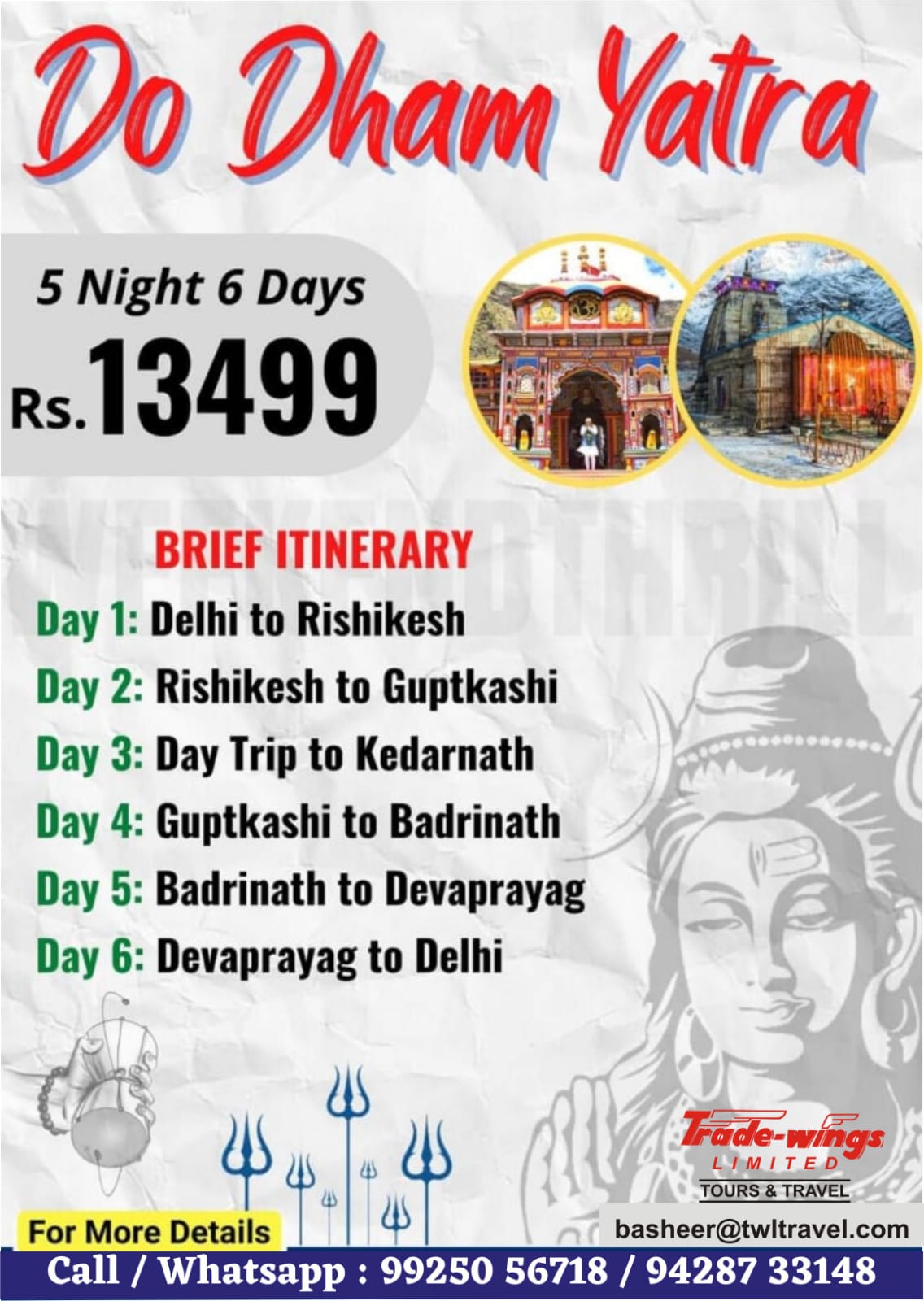 Kedarnath and Badrinath temple collage promoting Do Dham Yatra package by Trade Wings Limited