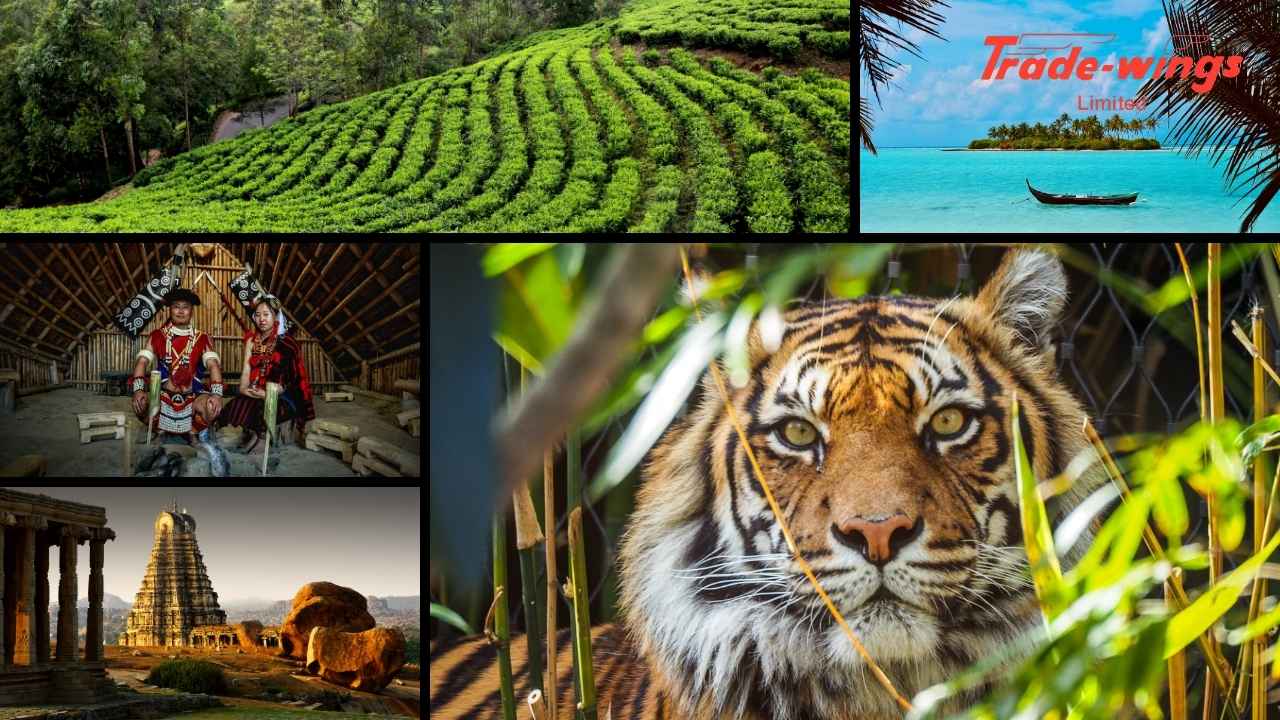 Scenic travel destinations in India including mountains, beaches and wildlife landscapes ideal for April travel