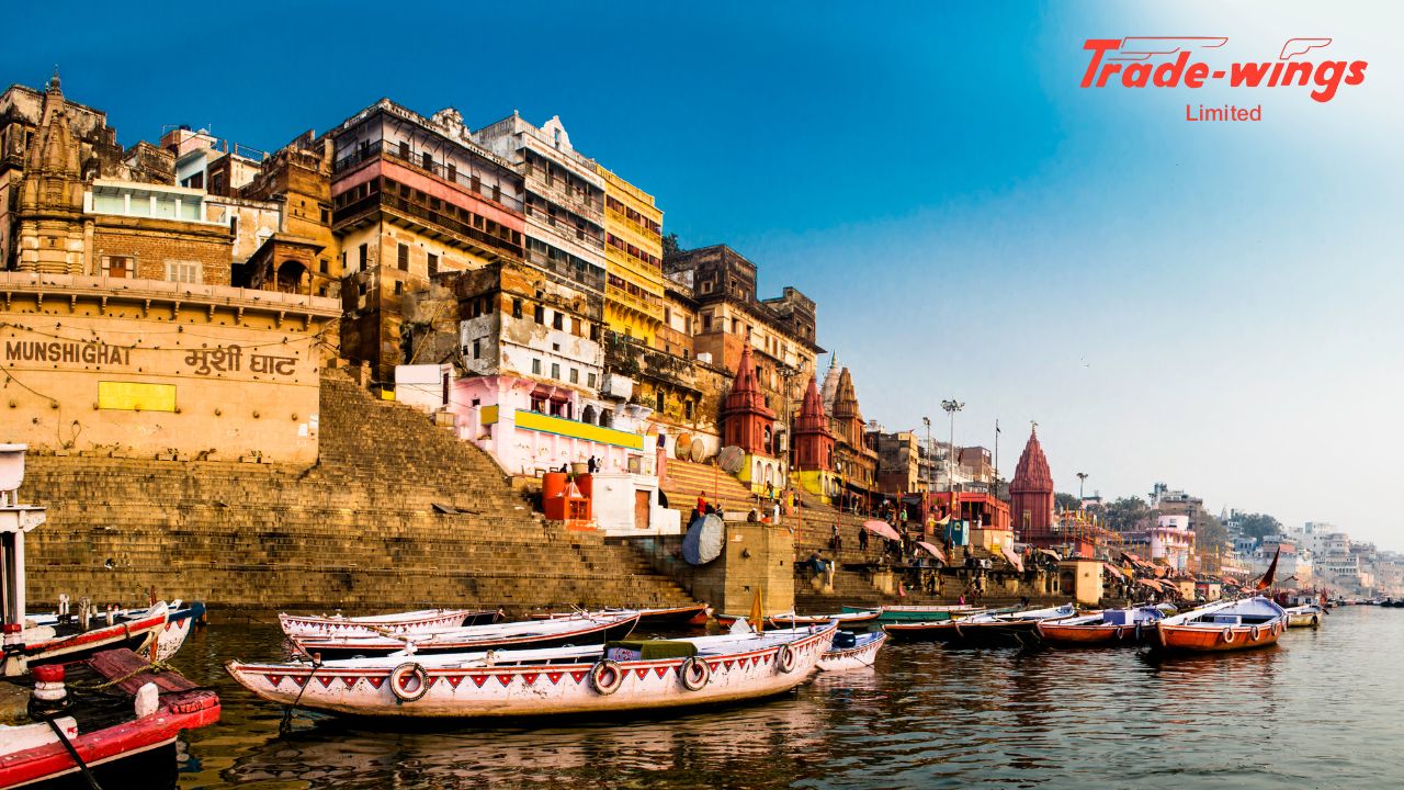 Varanasi ghats at sunrise with Ganga river rituals, part of Varanasi Ayodhya tour packages experience